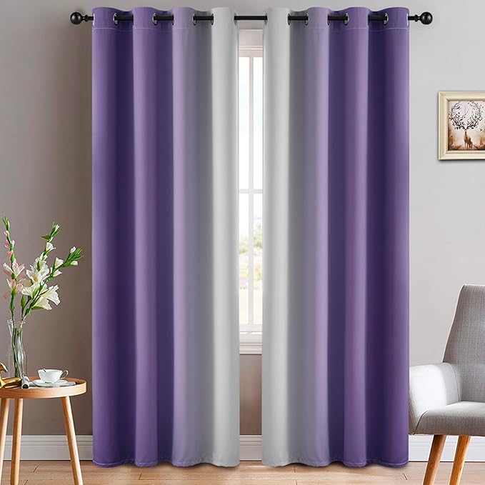 Yakamok Greyish White and Lavender Purple Ombre Curtains, Light Blocking by Yakamok