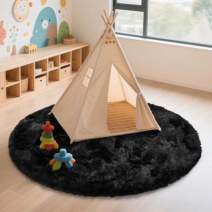 yulidayang Black Fluffy Round Area Rugs - Image 6