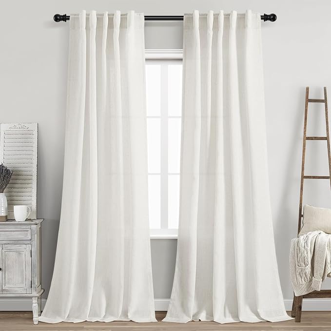 Nanspring Beige White Linen Curtains 96 Inches Long by Nanspring