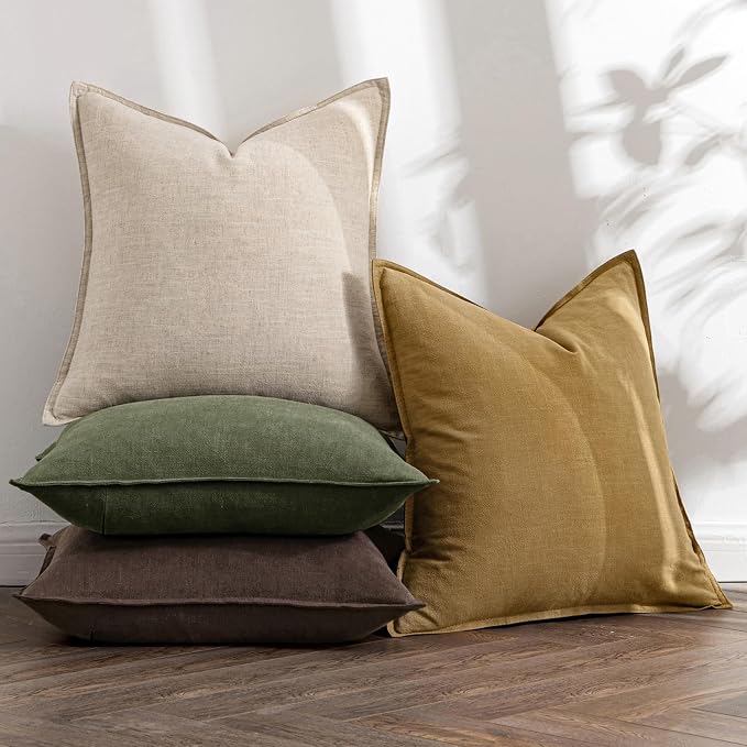 MIULEE Neutral Green/Brown Linen Pillow Covers Pack of 4 Decorative Natural - Image 5