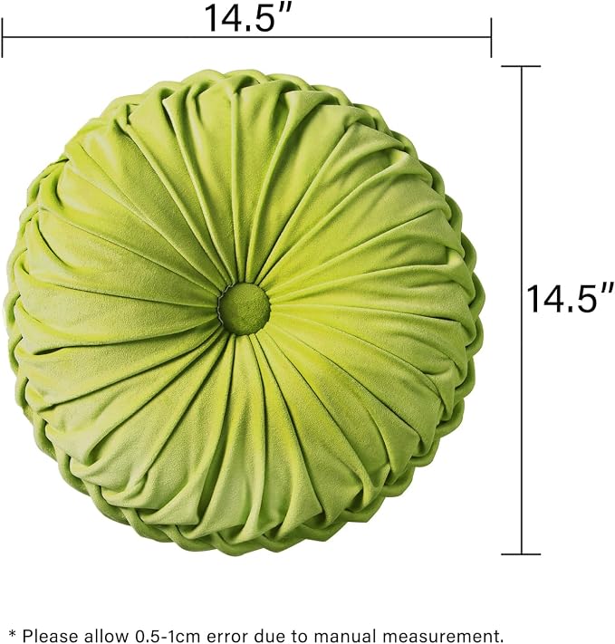 HIG Set of 2 Decorative Round Pleated Throw Pillows, Classy Accent Pumpkin - Image 4