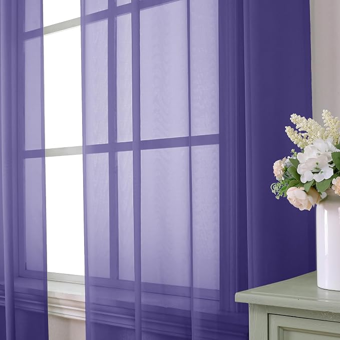 Aiyufeng Purple Sheer Curtains 84 Inches Long 2 Panels Set, Light Filtering - Image 3