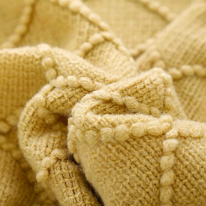 BOURINA Mustard Throw Blanket 50x60 Inches Throw Textured Solid Soft Sofa Couch - Image 6