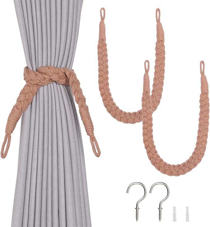 NICEEC 2 Pack Natural Cotton Rope Curtain Tiebacks Elegant Boho Style by NICEEC
