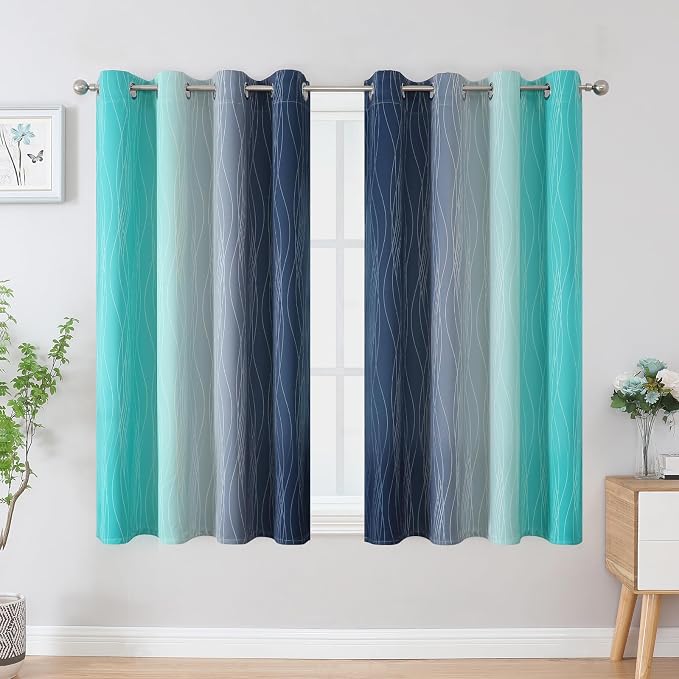 Estelar Textiler Navy Blue and Teal Blackout Curtains 54 Inch Length, Full - Image 2