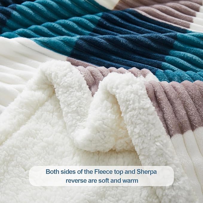PU MEI Sherpa Blanket Twin Plaid Thick Bed Blanket, 60”*80” Super Soft Flannel - Image 4