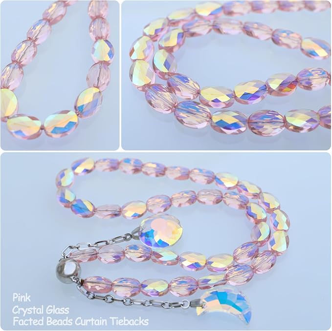 PEDOBO Magnetic Curtain Tiebacks, 2 Pack Crystal Beaded Sun & Moon Pendants - Image 2