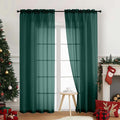 Green Sheer Curtains 90 Inches Long 2 Panels, Light Filtering Solid Sheer by Home