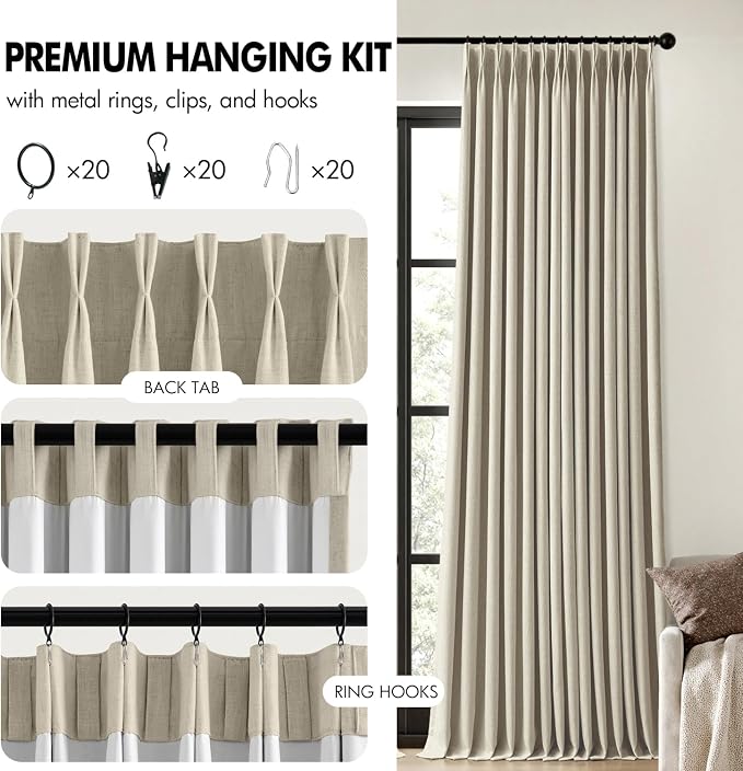 MIULEE Burlywood Birch Pinch Pleated 100% Blackout Curtains 40x63 Inches | Room - Image 8