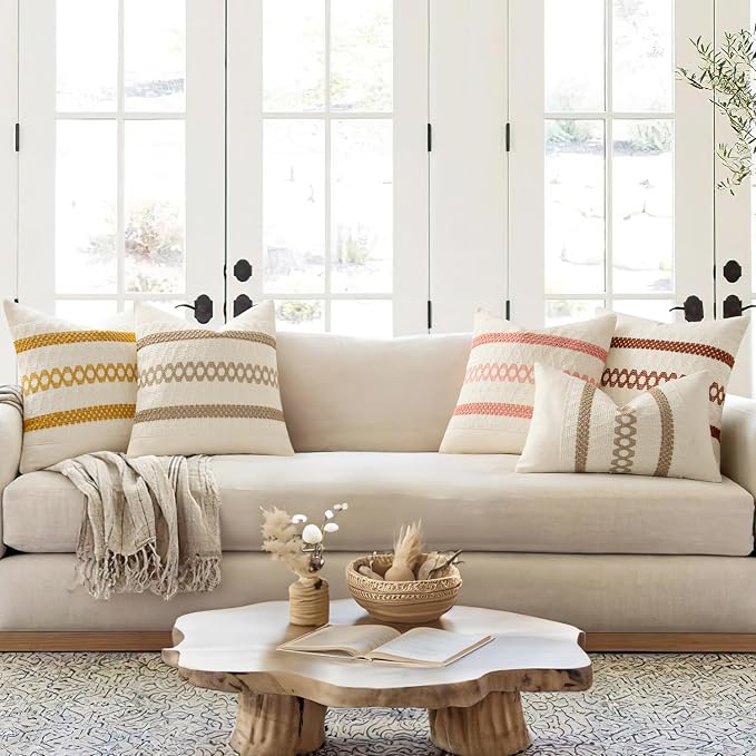 MIULEE Set of 2 Neutral Boho Decorative Pillow Covers 18x18 Inch Farmhouse - Image 3