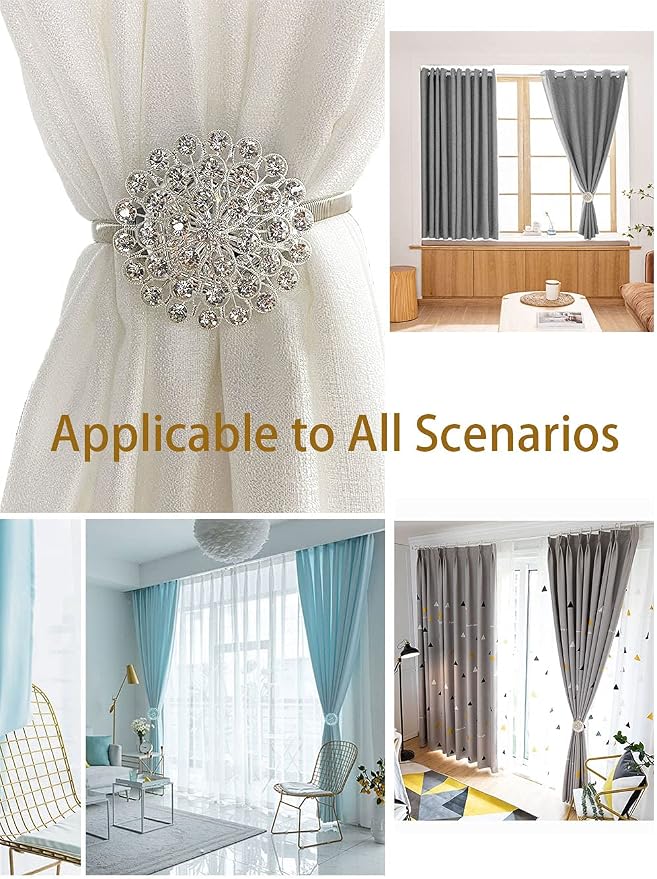 Magnetic Tiebacks for Curtains, 2 Pack Sparkling Crystal Flower Curtain - Image 5