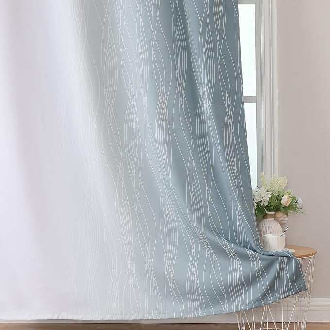 Estelar Textiler Stone Blue and Greyish White Ombre Blackout Curtains 90 Inch - Image 6