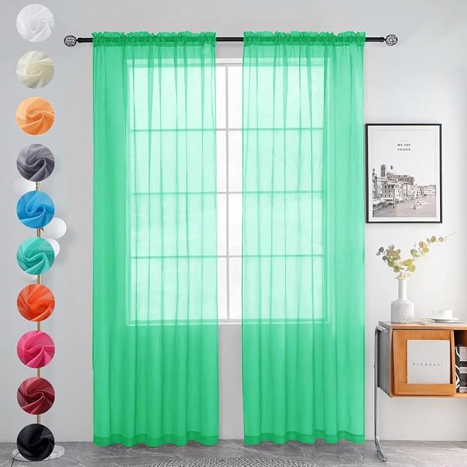 youleyar Solid Sheer Rod Pocket Curtain Voile Draperies 2 Panels White Beige by Youleyar