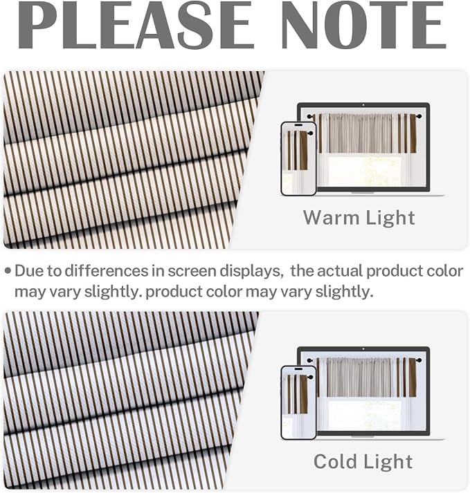 Emvency 2 Pack Valances Window Treatments, Striped Brown Minimalist Neutral - Image 6