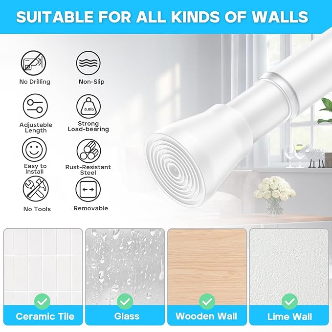 AIZESI Spring Tension Rods Adjustable Tension Curtain Rod Small Tension Rod No - Image 2