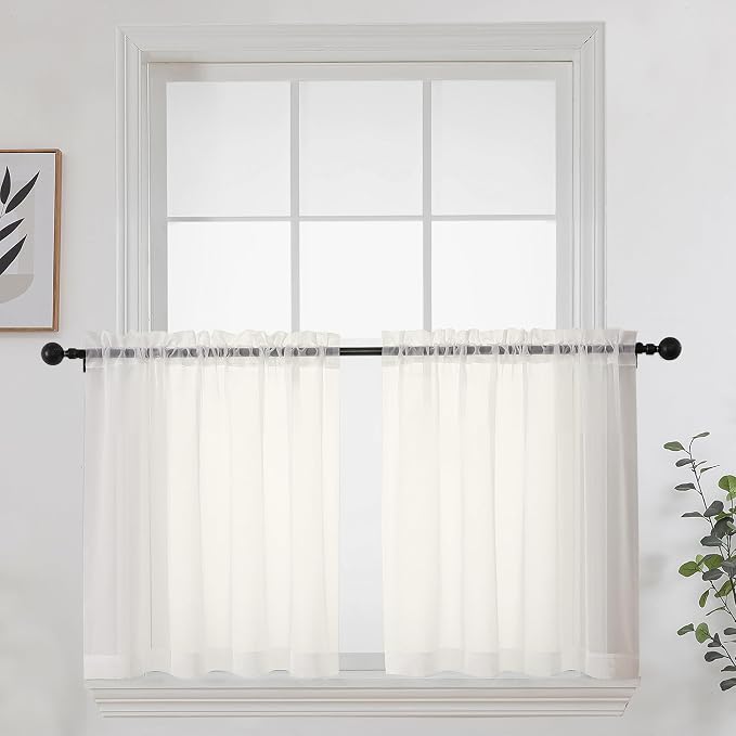 OWENIE Short Sheer Curtains 24 Inches Long 2 Panels by OWENIE