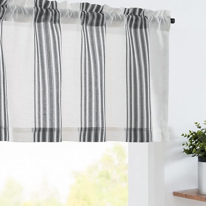 jinchan Striped Linen Valance Curtain 16 Inch Vertical Striped Valance by JINCHAN