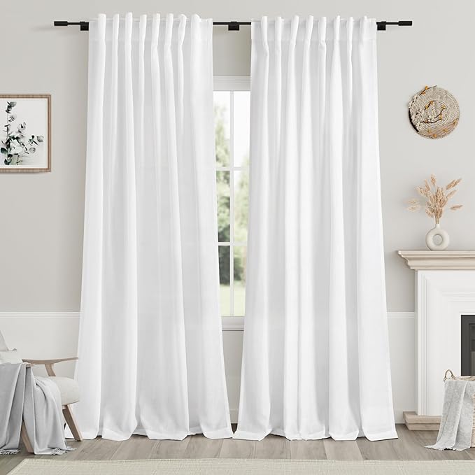 Nanspring White Linen Curtains 84 Inch Length 2 Panels Set by Nanspring