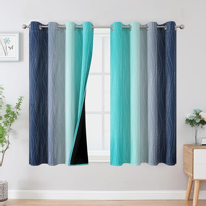 Estelar Textiler Navy Blue and Teal Blackout Curtains 54 Inch Length, Full by ESTELARTEXTILER