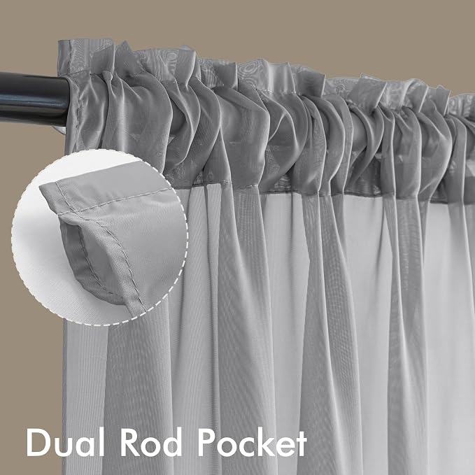 MIULEE Dark Grey Sheer Curtains 72 Inches Long, 4 Panels Set, Rod Pocket Light - Image 3