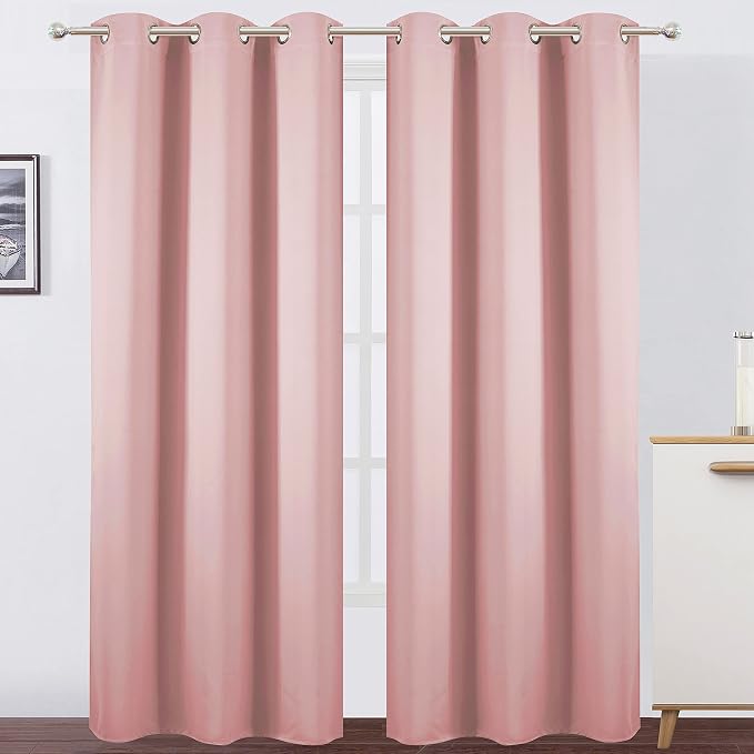 LEMOMO Pink Blackout Curtains/42 x 84 Inch/Set of Two Panels Grommet Bedroom - Image 2