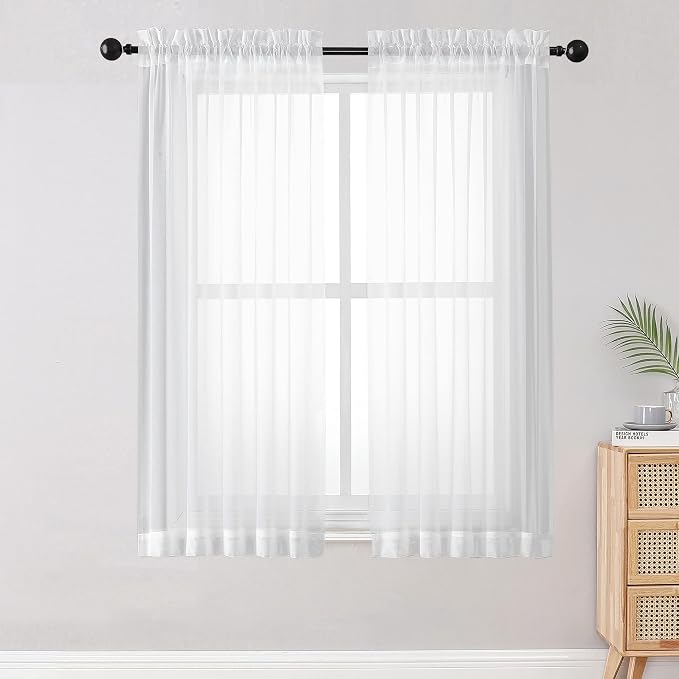 OWENIE Sheer White Curtains, Sheer Curtains 63 inch Length 2 Panels Set by OWENIE