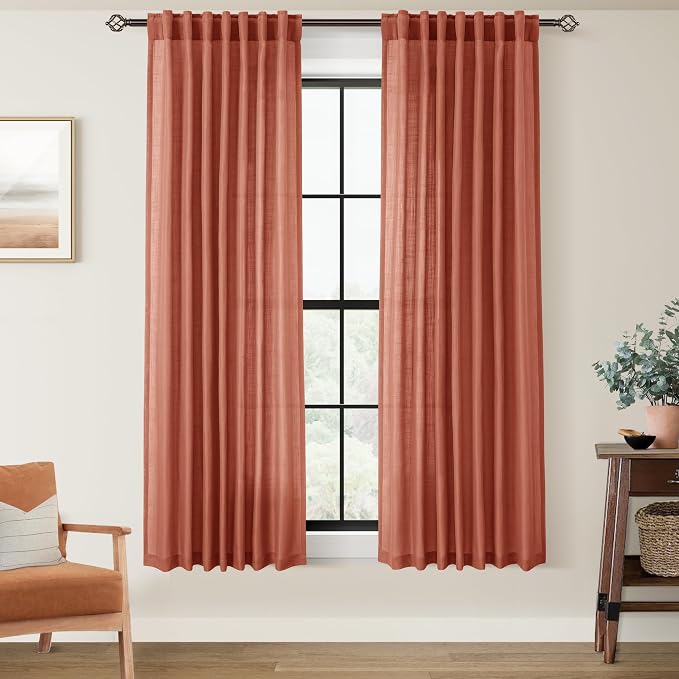 63 inch Linen Terracotta Curtains 2 Panels by Jolilight
