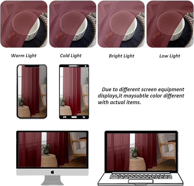 Chyhomenyc Burgundy Sheer Curtains 84 Inches Long 2 Panels, Light Filtering - Image 8