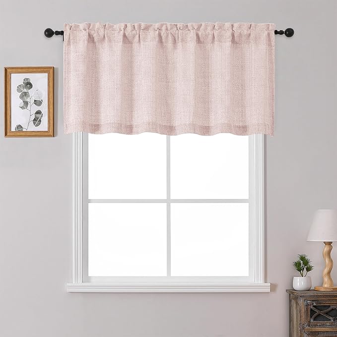 OWENIE Blush Pink Valances for Windows 1 Pcs 22 Inch Length, Light Filtering by OWENIE