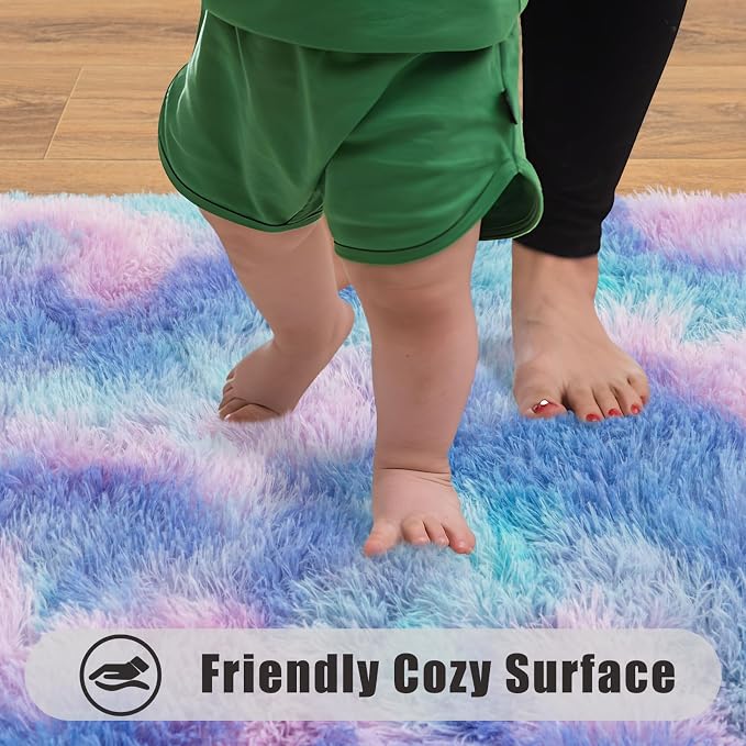 Soft Runner Rugs for Bedroom Hallways, 2x6 Purple Rainbow Fluffy Shag Throw - Image 9