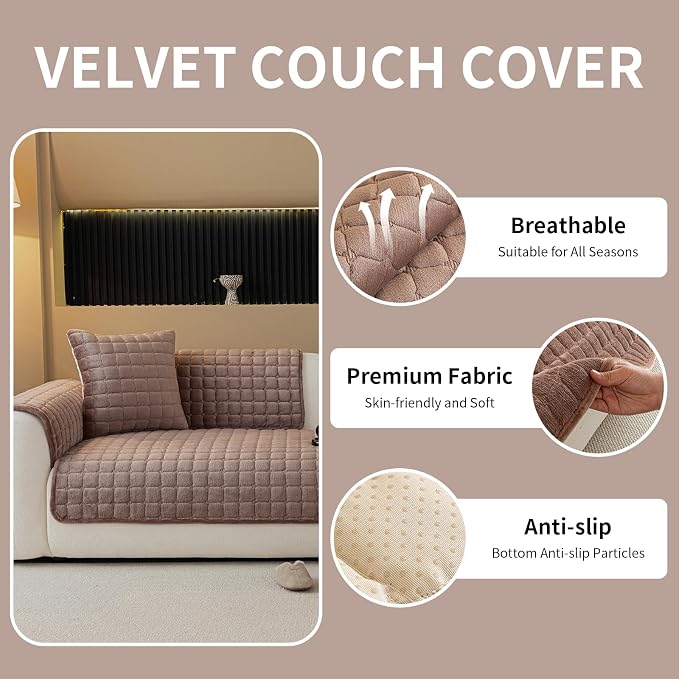 Velvet Couch Cover, Plush Sectional Sofa Cover Washable, Anti Slip Sofa - Image 2