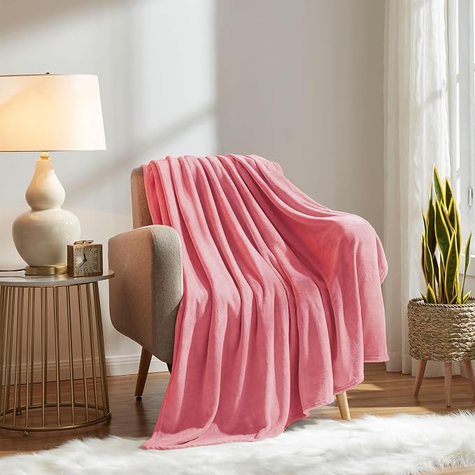 KMUSET Fleece Blanket Salmon Pink Lightweight Super Soft Cozy Fuzzy Bed - Image 6