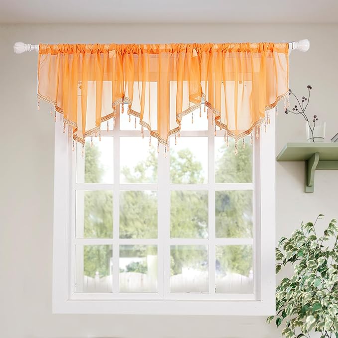 Molaxhome Swag Curtain 51 inch Length Rod Pocket Scalloped Curtain Valance by Molaxhome