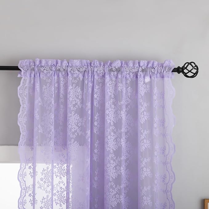 YJ YANJUN Vintage Lace Curtains 54 Inch Length-Victorian Floral Pattern - Image 2