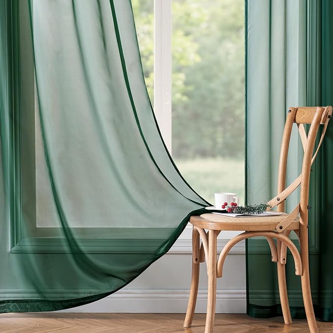 MIULEE 2 Panels Christmas Solid Color Sheer Window Curtains Elegant Window - Image 6