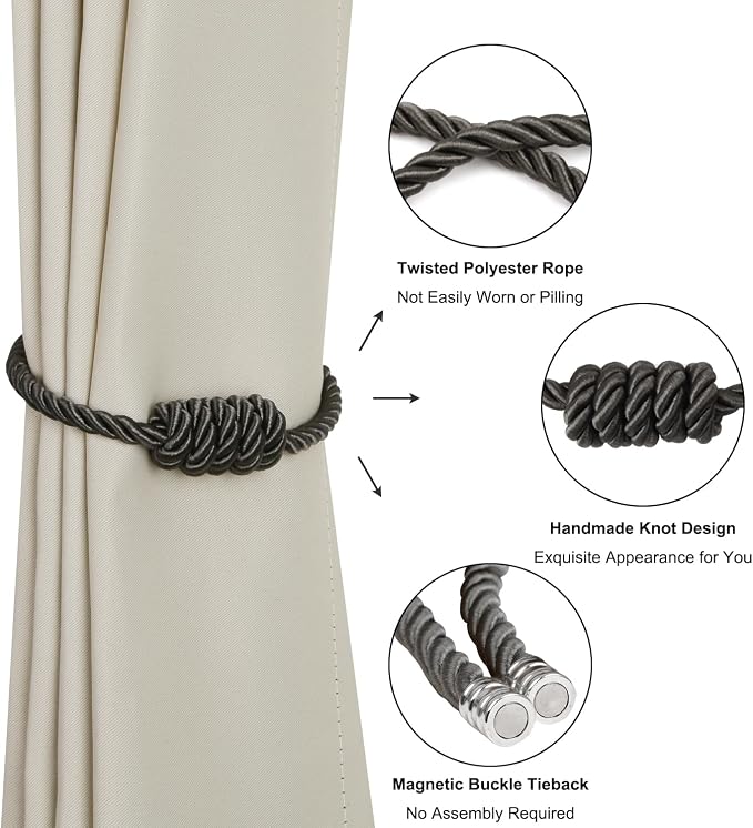 BEL AVENIR Magnetic Curtain Tiebacks, Decorative Drapery Holdbacks Modern Woven - Image 4