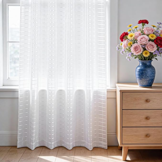 SpaceDresser Check Sheer Curtains 90 Inches Long - Image 3