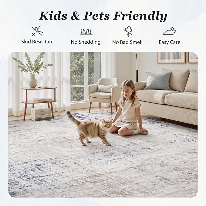 4 x 6 Area Rugs for Living Room, Machine Washable Non Slip Rug Ultra Soft Low - Image 2