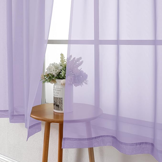 Lecloud Lavender Sheer Kitchen Curtains 54 Inch Length 2 Panels, Double Rod - Image 6