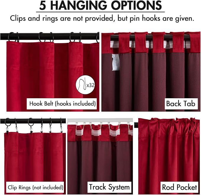 MIULEE Velvet Curtains 50W x 90L 2 Panels Red Blackout Curtains | Luxury velvet - Image 2