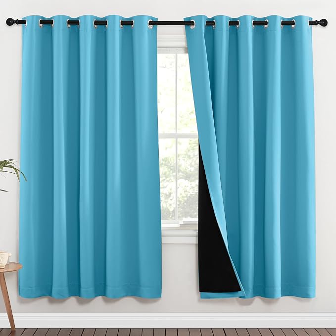 NICETOWN 100% Blackout Window Curtain Panels, Teal Blue, 2 Pieces, 62-inch Wide by NICETOWN