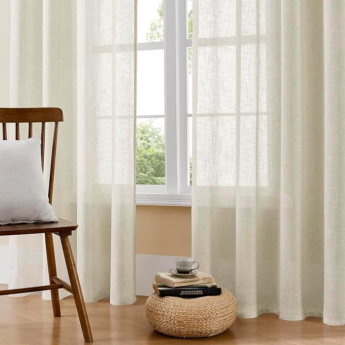 Joydeco Linen Curtains 90 Inch Length 2 Panel Sets, Light Filtering Curtains - Image 2