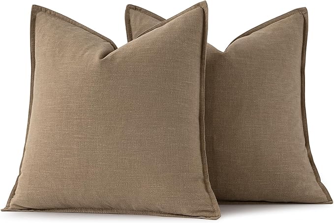 MIULEE Decorative Linen Euro Sham Pillow Covers 22x22 Inch Khaki Boho Farmhouse - Image 6