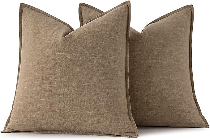MIULEE Decorative Linen Euro Sham Pillow Covers 26x26 Khaki Boho Farmhouse - Image 6