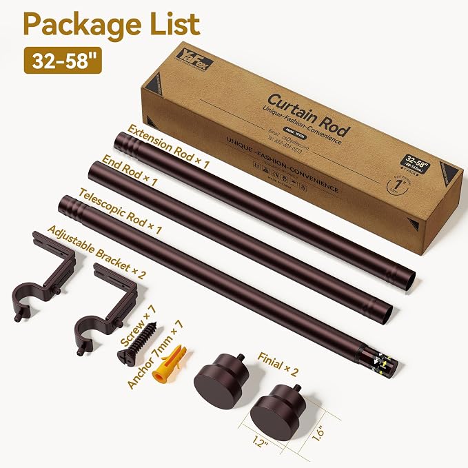 YaFex Curtain Rods 32-58 Inch, Heavy Duty 1 Inch Adjustable Curtain Rod - Image 7