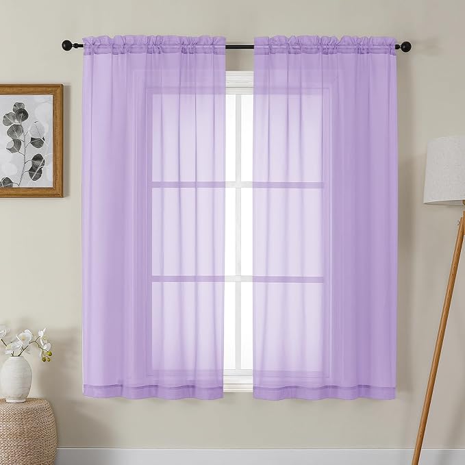 Gwine Lilac Sheer Curtains 63 Inch Length by Gwine