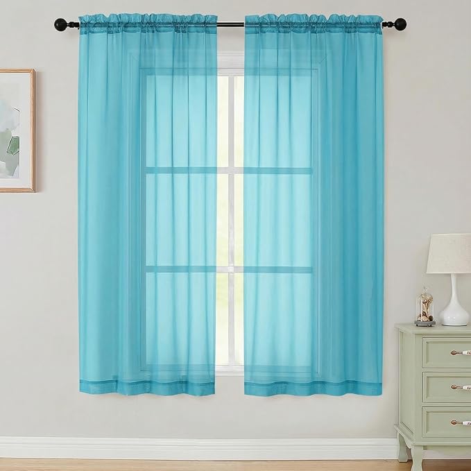 Sheer Curtains 63 Inch Length 2 Panels Set by WelvetBLK