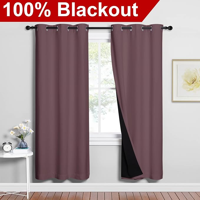NICETOWN 100% Blackout Window Curtain Panels, Full Light Blocking Drapes - Image 2