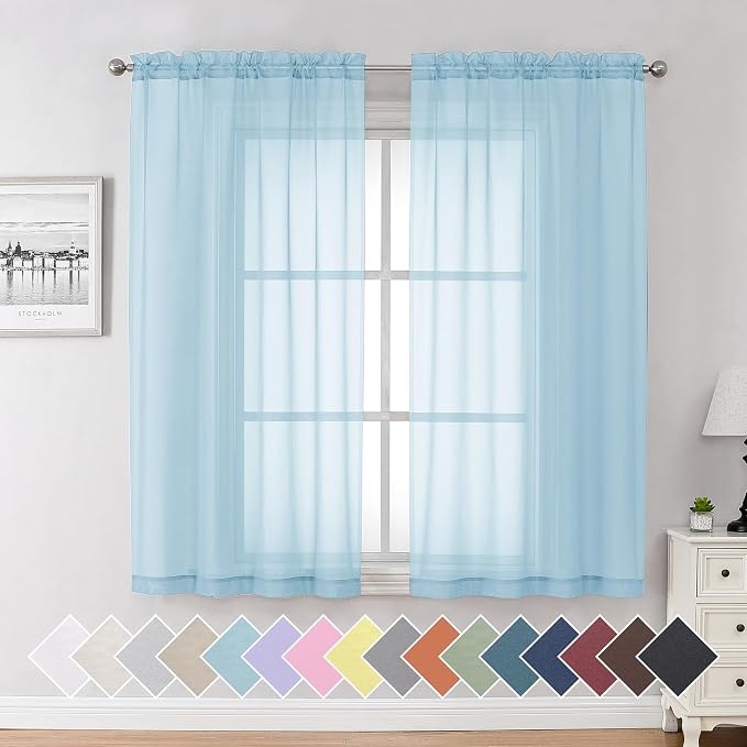 Aiyufeng 2 Pack: Basic Sky Blue Sheer Curtain Drapes 63 Inch Length 2 Panels by Aiyufeng