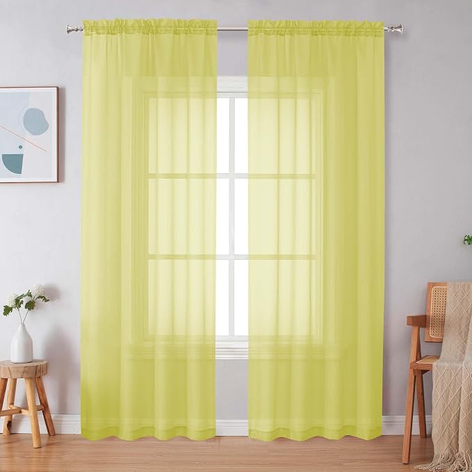 Simplebrand Lemon Sheer Curtains 84 Inches Long, Light Filtering Rod Pocket by Simplebrand